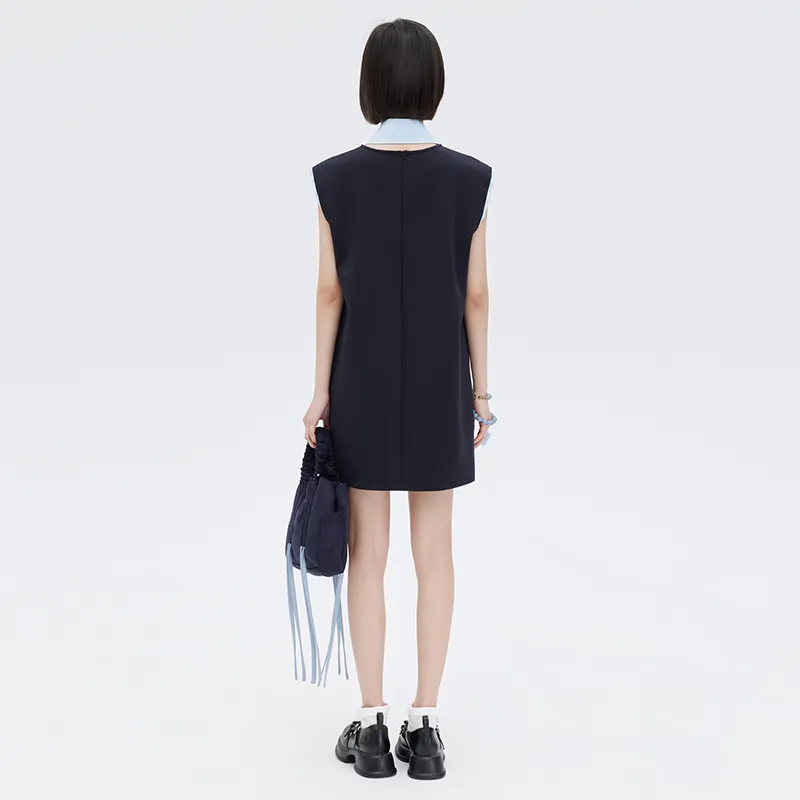 SOON FLOWER Sleeveless Dress Women's Navy Blue-6