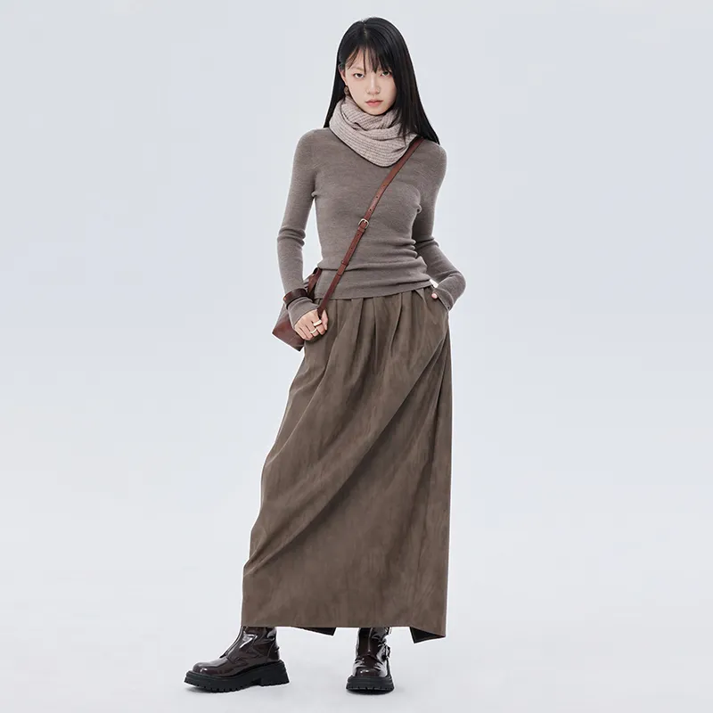 SOON FLOWER Leather Long Skirts Women's-3
