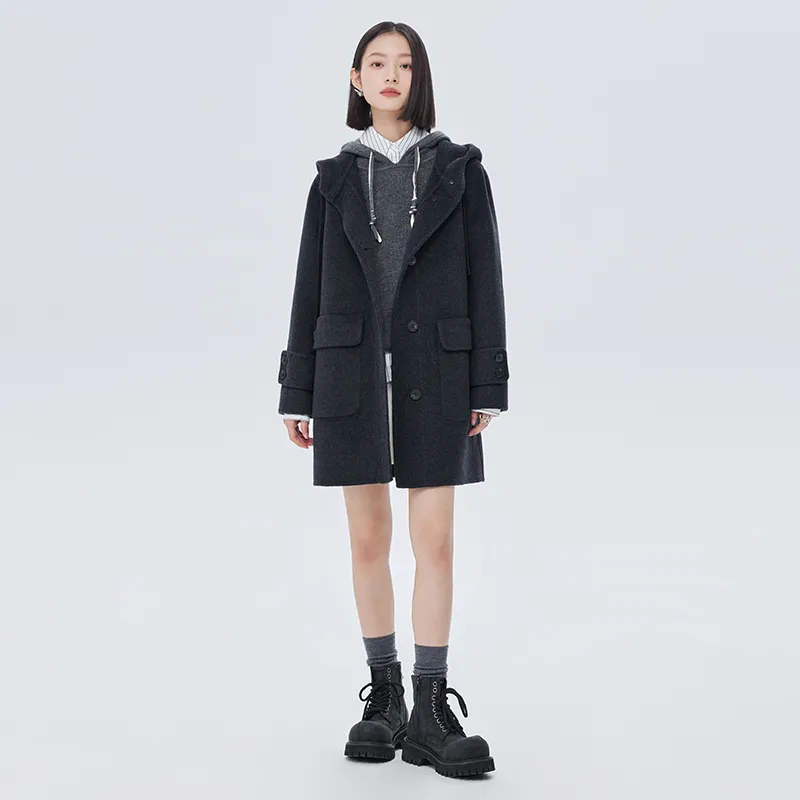 SOON FLOWER Coats Women's Black Gray Color-4