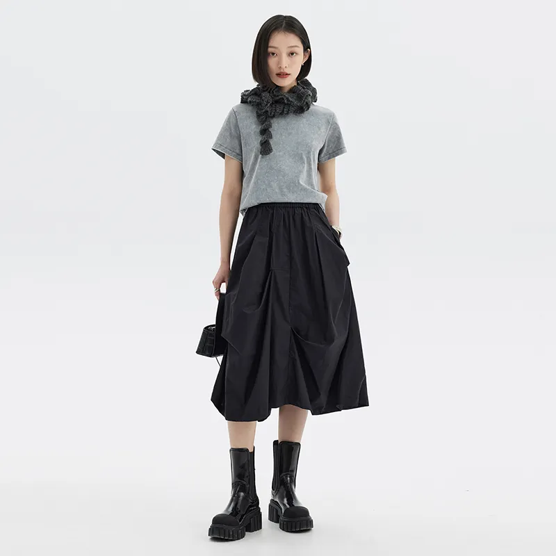 SOON FLOWER Casual Long Skirt Women's Black-3