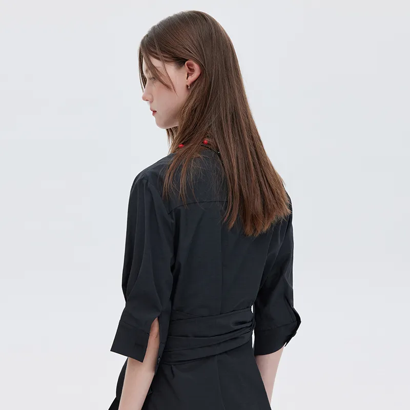 SOON FLOWER Long Sleeved Dress Women's Charcoal Gray-6