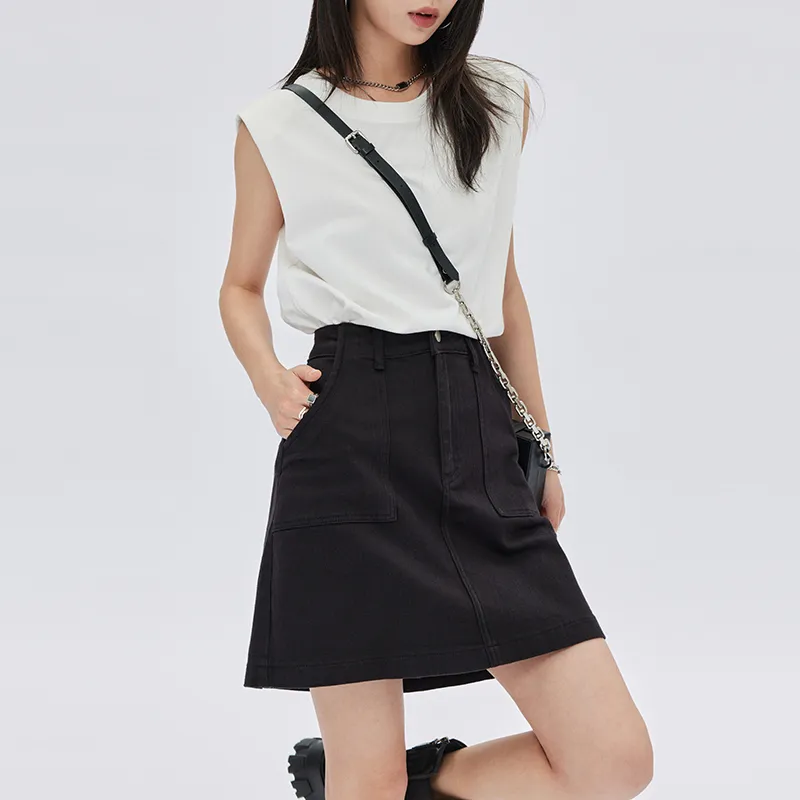 SOON FLOWER Denim Short Skirts Women's Black-3