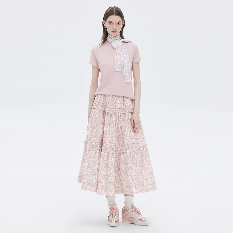 SOON FLOWER Half Length Long Skirt Women's Pink-2