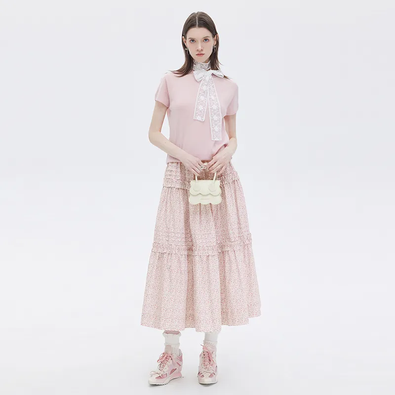 SOON FLOWER Half Length Long Skirt Women's Pink-3
