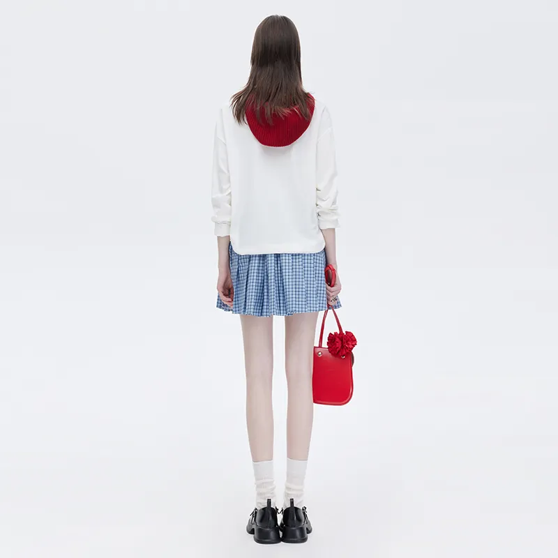 SOON FLOWER Casual Short Skirts Women's Blue Plaid-5