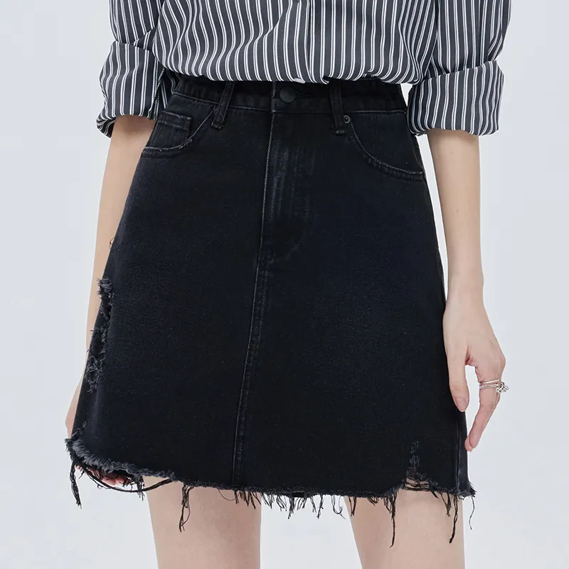SOON FLOWER Denim Short Skirts Women's Black-2
