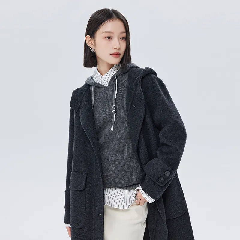 SOON FLOWER Coats Women's Black Gray Color-5