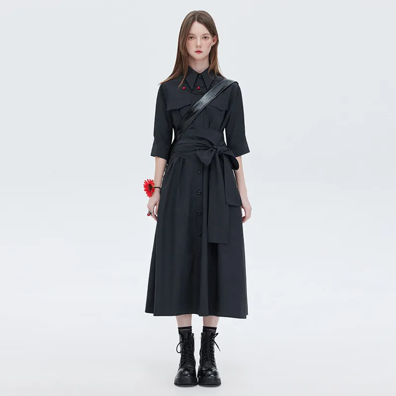 SOON FLOWER Long Sleeved Dress Women's Charcoal Gray-2