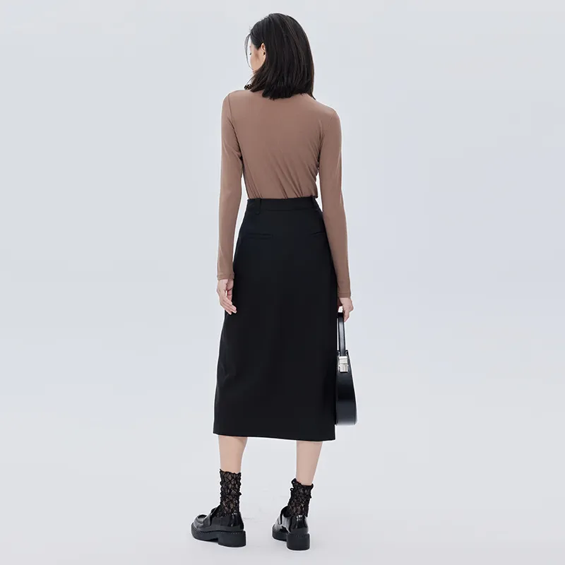 SOON FLOWER Spring Casual Long Skirts Women's Black-5