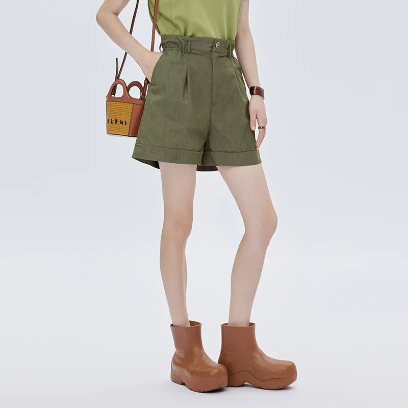 SOON FLOWER Casual Shorts Women's Green-2