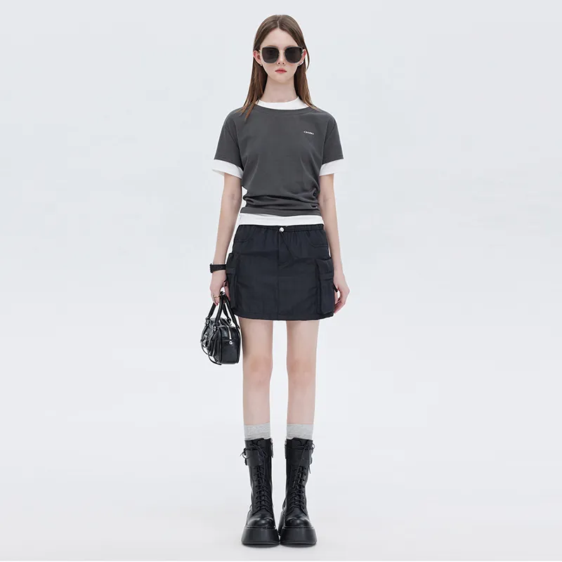 SOON FLOWER Summer Casual Short Skirts Women's Black-3