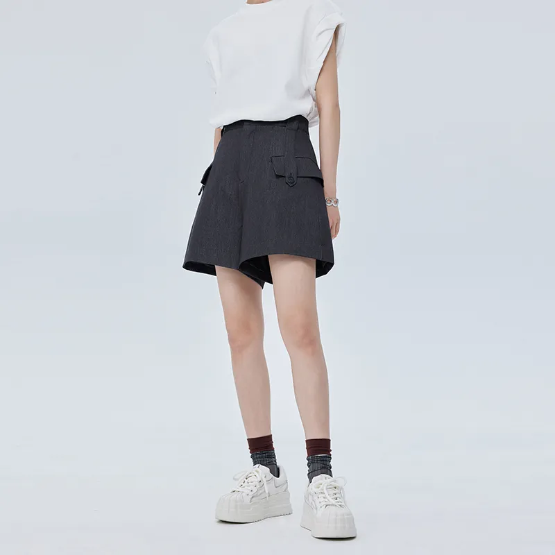 SOON FLOWER Casual Shorts Women's Black Gray-4