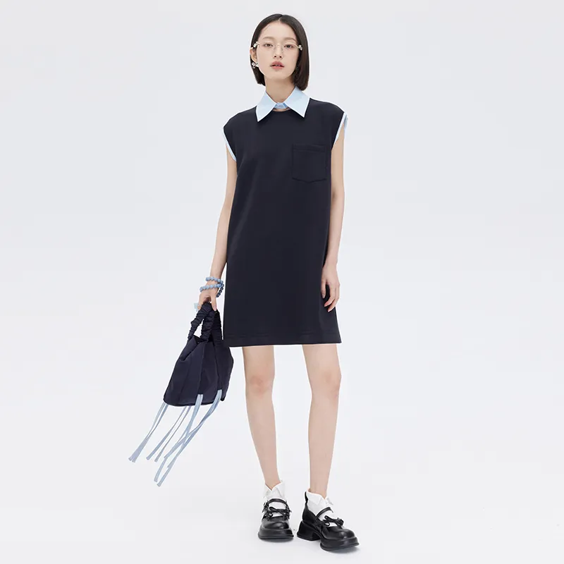 SOON FLOWER Sleeveless Dress Women's Navy Blue-3