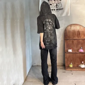 BEAR UNION Drop Shoulder Sleeve T Shirt Unisex Black