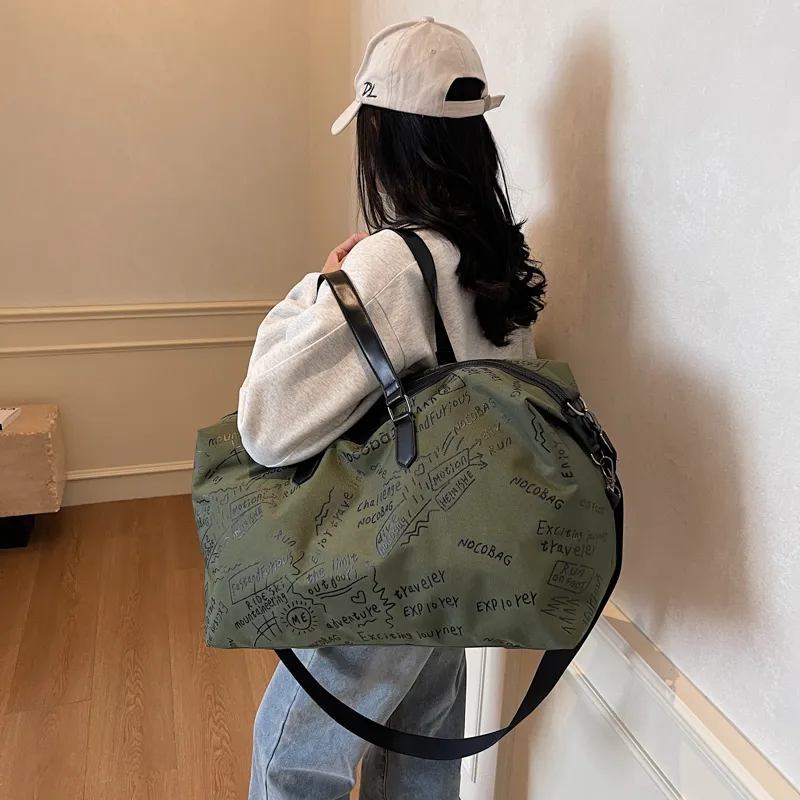 GOBLIN SHARKS 1759 Fabric Backpack Portable Crossbody Gym Bag Large Size Unisex Black/Green/Gray-12