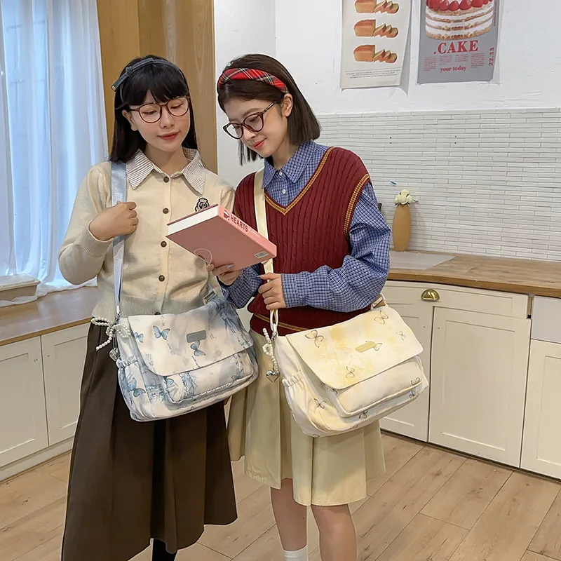GOBLIN SHARKS 1759 Corduroy Messenger Bag Shoulder Bag Women's Gray Pink/Yellow Blue/Khaki/Green-17