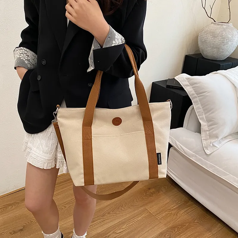 GOBLIN SHARKS 1759 Canvas Bag, Shoulder Bag Medium Size Unisex White/Khaki/Green/Dark Gray-2