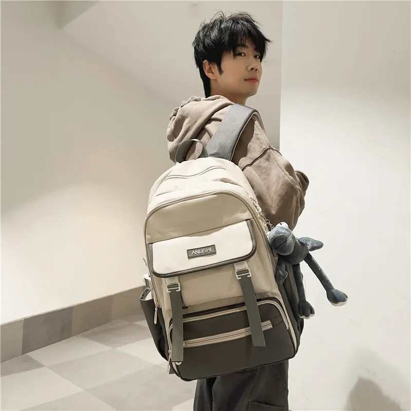 GOBLIN SHARKS 1759 Nylon Backpack Regular Unisex White & Black/Pure Black/White With Gray/White With Brown-11