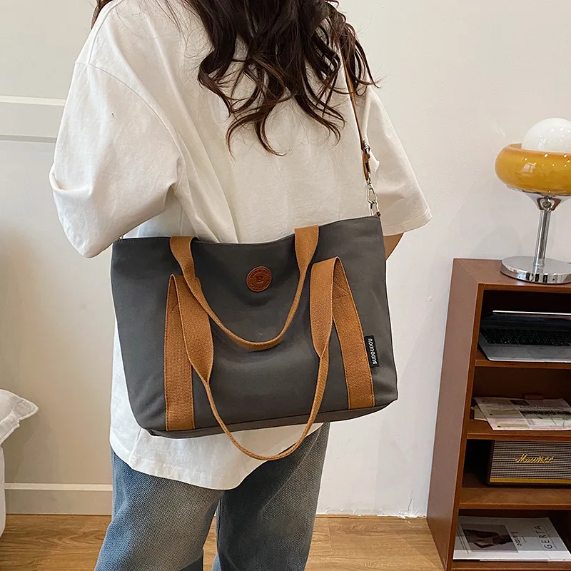 GOBLIN SHARKS 1759 Canvas Bag, Shoulder Bag Medium Size Unisex White/Khaki/Green/Dark Gray-26