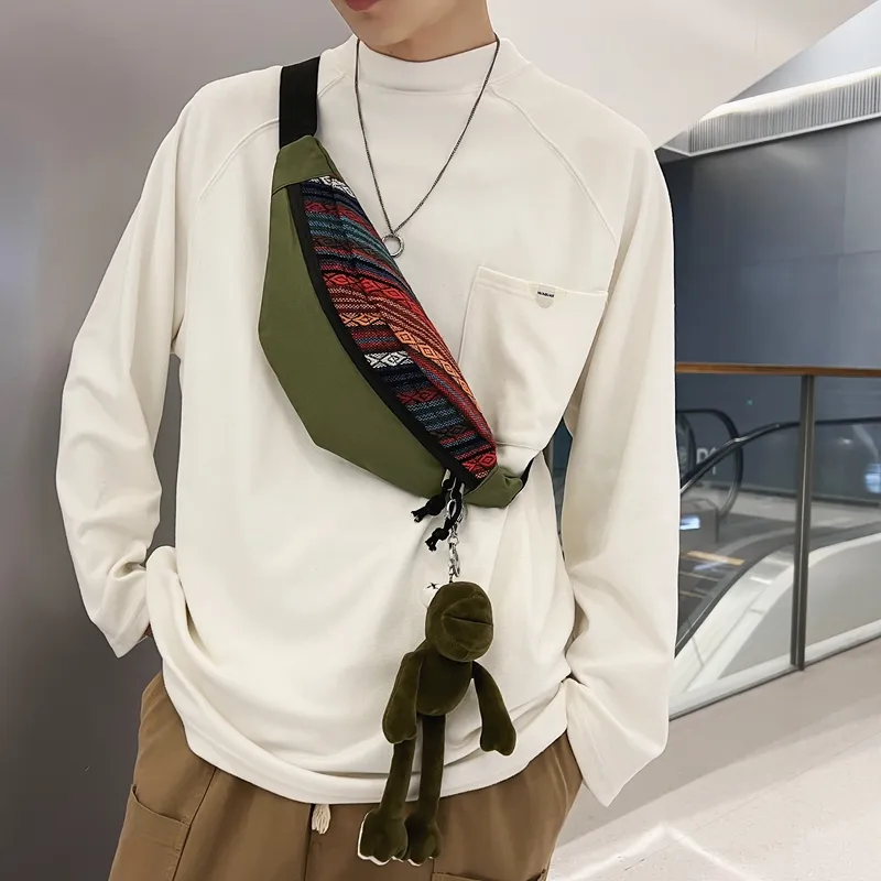 GOBLIN SHARKS 1759 Knitted Fabric Patched With Oxford Sling Bag Regular Unisex Black/Blue/Green-17