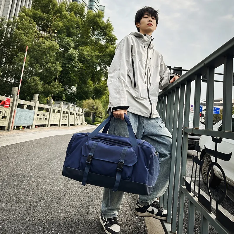 GOBLIN SHARKS 1759 Nylon Gym Bag Large Size Unisex Black/Dark Blue/Light Blue-10