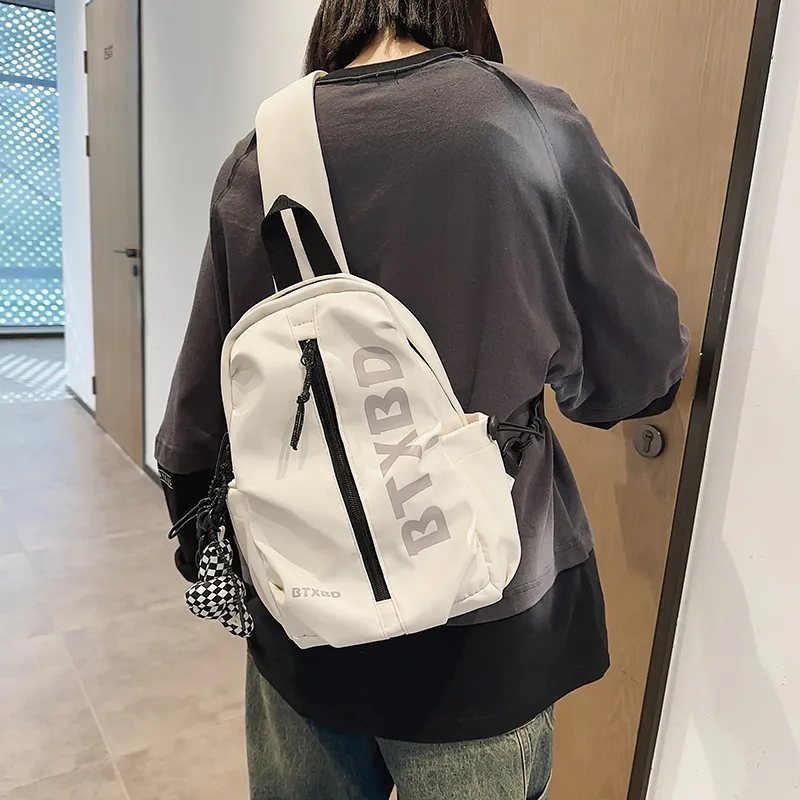 GOBLIN SHARKS 1759 Nylon Shoulder Bag Crossbody Bag Backpack Sling Bag Unisex White/Black-3