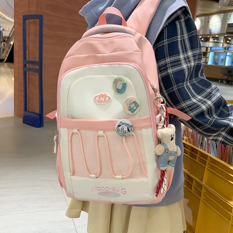 GOBLIN SHARKS 1759 Nylon Backpack Unisex Black Pink/Red/Khaki-6