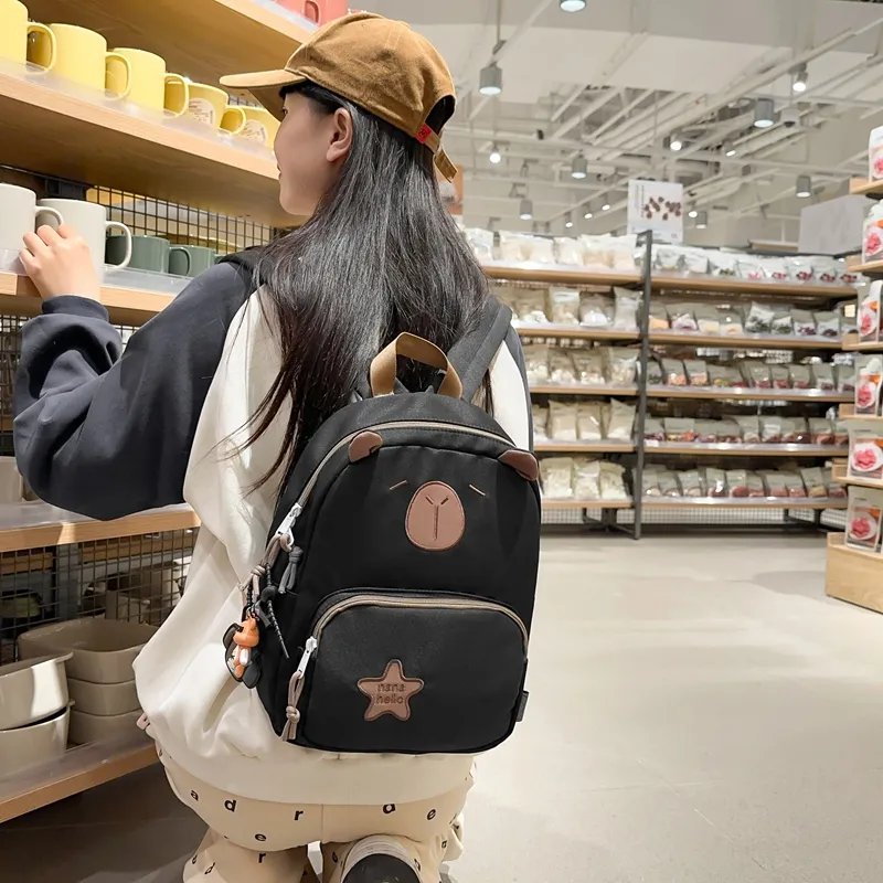 GOBLIN SHARKS 1759 Nylon Backpack Unisex Dark Khaki/Light Khaki/White Pink/Black-15