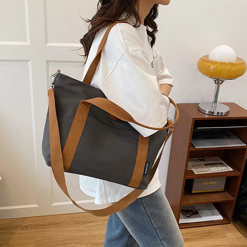 GOBLIN SHARKS 1759 Canvas Bag, Shoulder Bag Medium Size Unisex White/Khaki/Green/Dark Gray-23