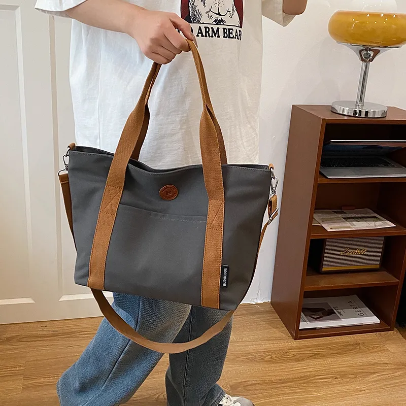 GOBLIN SHARKS 1759 Canvas Bag, Shoulder Bag Medium Size Unisex White/Khaki/Green/Dark Gray-25