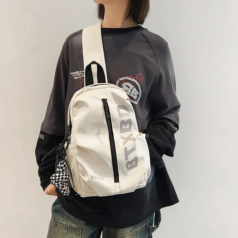 GOBLIN SHARKS 1759 Nylon Shoulder Bag Crossbody Bag Backpack Sling Bag Unisex White/Black-1