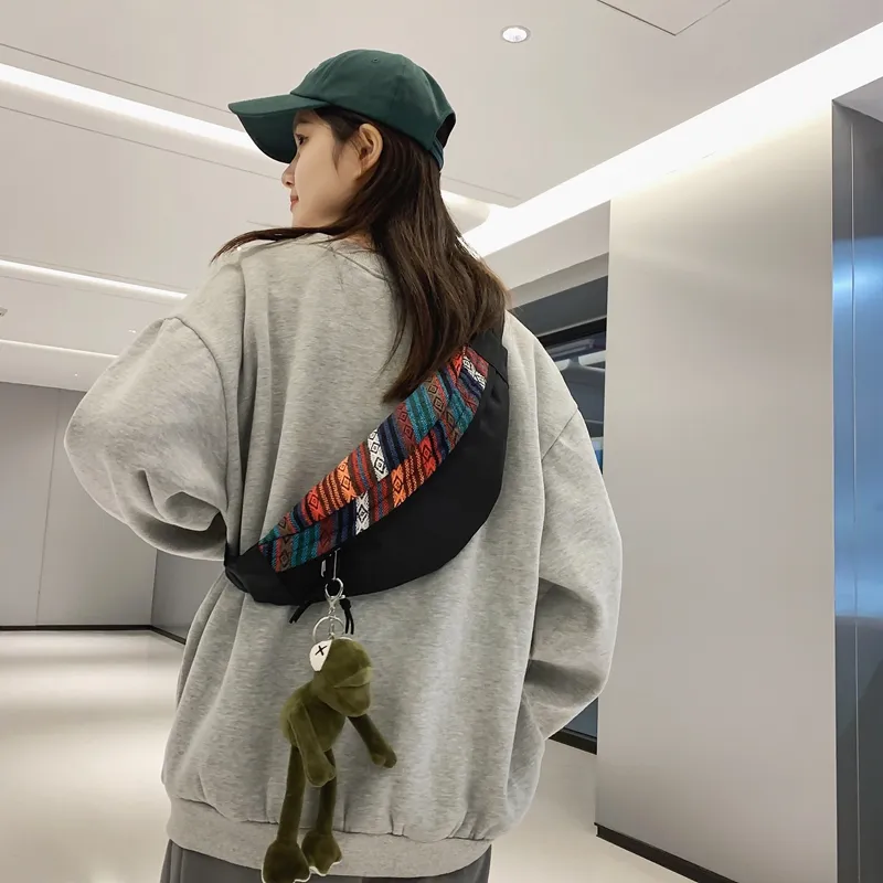 GOBLIN SHARKS 1759 Knitted Fabric Patched With Oxford Sling Bag Regular Unisex Black/Blue/Green-5