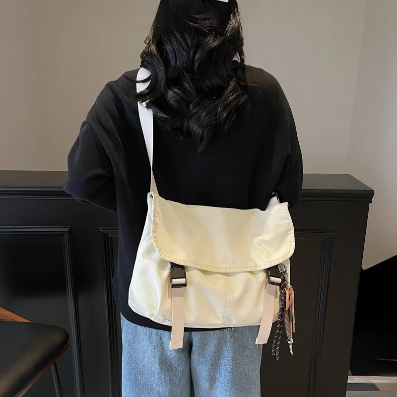 GOBLIN SHARKS 1759 Fabric Messenger Bag Shoulder Bag Unisex Black/Ecru-10