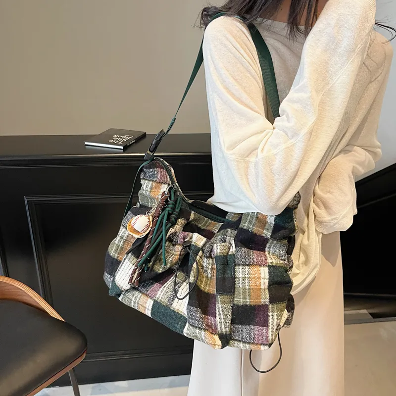 GOBLIN SHARKS 1759 Fabric Shoulder Bag Crossbody Bag Medium Size Unisex Yellow/Burgundy/Green-21