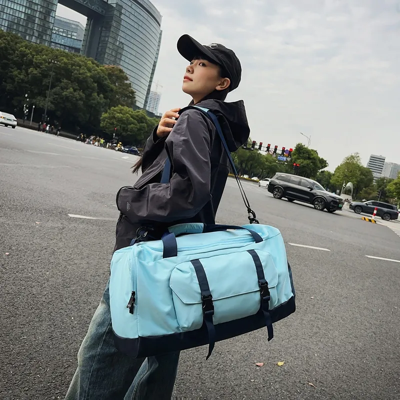 GOBLIN SHARKS 1759 Nylon Gym Bag Large Size Unisex Black/Dark Blue/Light Blue-17