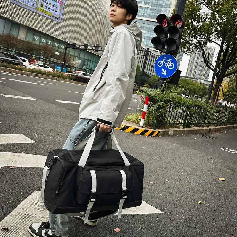 GOBLIN SHARKS 1759 Nylon Gym Bag Large Size Unisex Black/Dark Blue/Light Blue-5