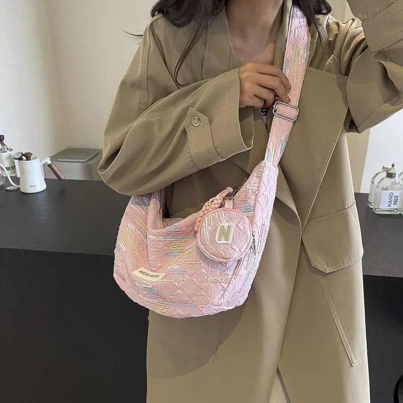 GOBLIN SHARKS 1759 Fabric Shoulder Bag Unisex Ecru/Pink/Black-9