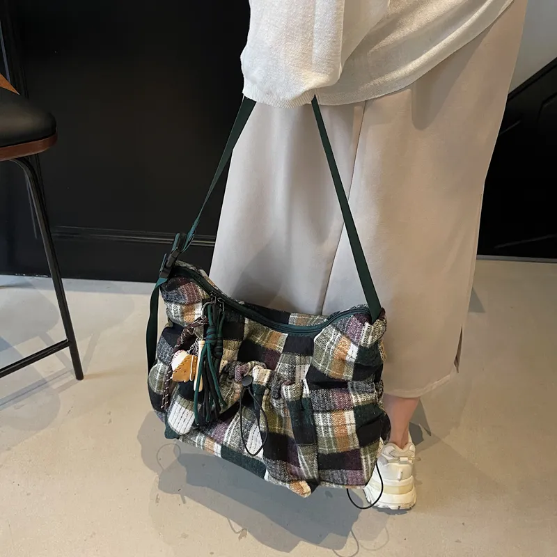 GOBLIN SHARKS 1759 Fabric Shoulder Bag Crossbody Bag Medium Size Unisex Yellow/Burgundy/Green-22