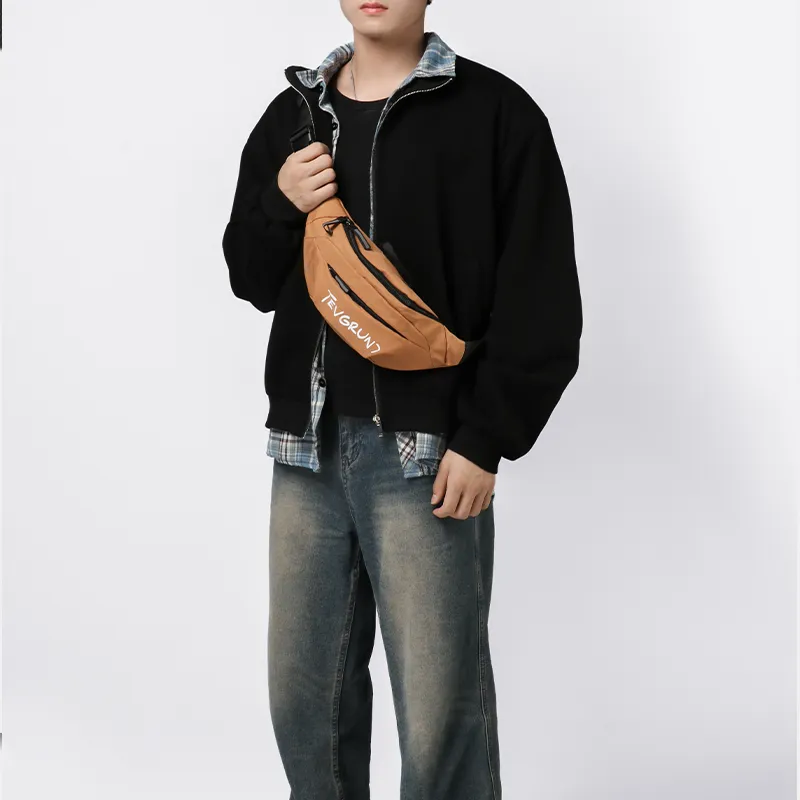 GOBLIN SHARKS 1759 Nylon Fabric Sling Bag Unisex White/Black/Earth Yellow/Brown-8