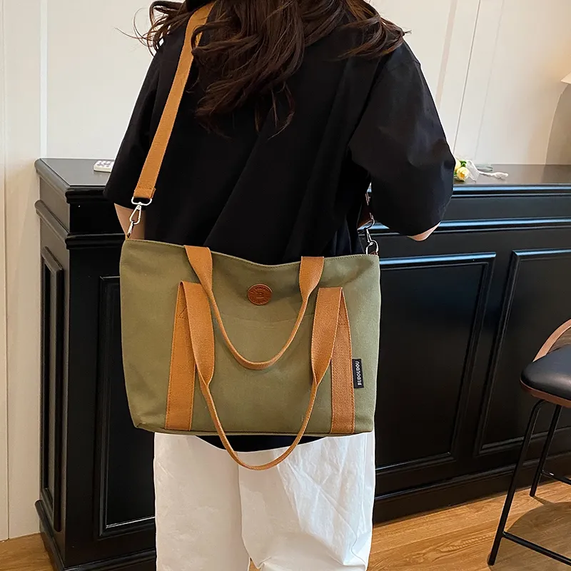GOBLIN SHARKS 1759 Canvas Bag, Shoulder Bag Medium Size Unisex White/Khaki/Green/Dark Gray-19