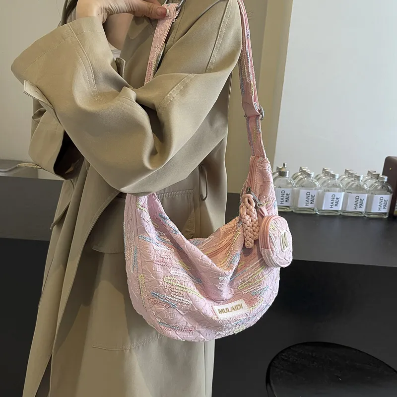 GOBLIN SHARKS 1759 Fabric Shoulder Bag Unisex Ecru/Pink/Black-11