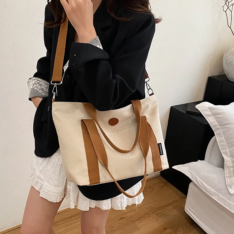GOBLIN SHARKS 1759 Canvas Bag, Shoulder Bag Medium Size Unisex White/Khaki/Green/Dark Gray-4
