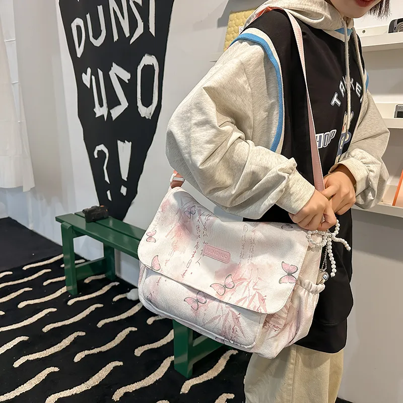 GOBLIN SHARKS 1759 Corduroy Messenger Bag Shoulder Bag Women's Gray Pink/Yellow Blue/Khaki/Green-6