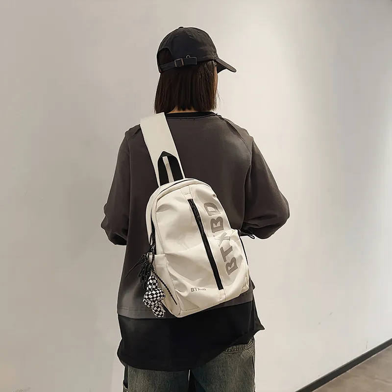 GOBLIN SHARKS 1759 Nylon Shoulder Bag Crossbody Bag Backpack Sling Bag Unisex White/Black-4