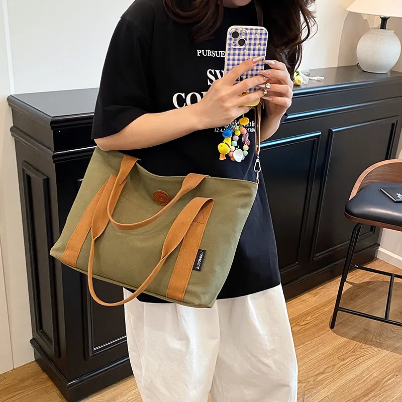 GOBLIN SHARKS 1759 Canvas Bag, Shoulder Bag Medium Size Unisex White/Khaki/Green/Dark Gray-17
