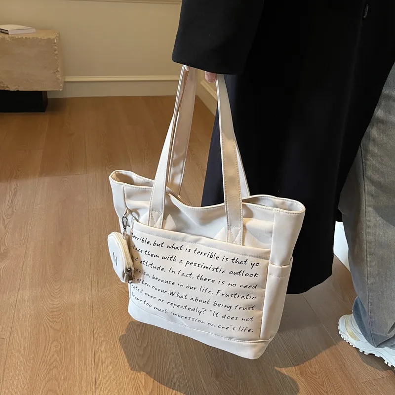 GOBLIN SHARKS 1759 Fabric Tote Bag Shopping Bag Shoulder Bags Unisex Ecru/Black/Khaki-1