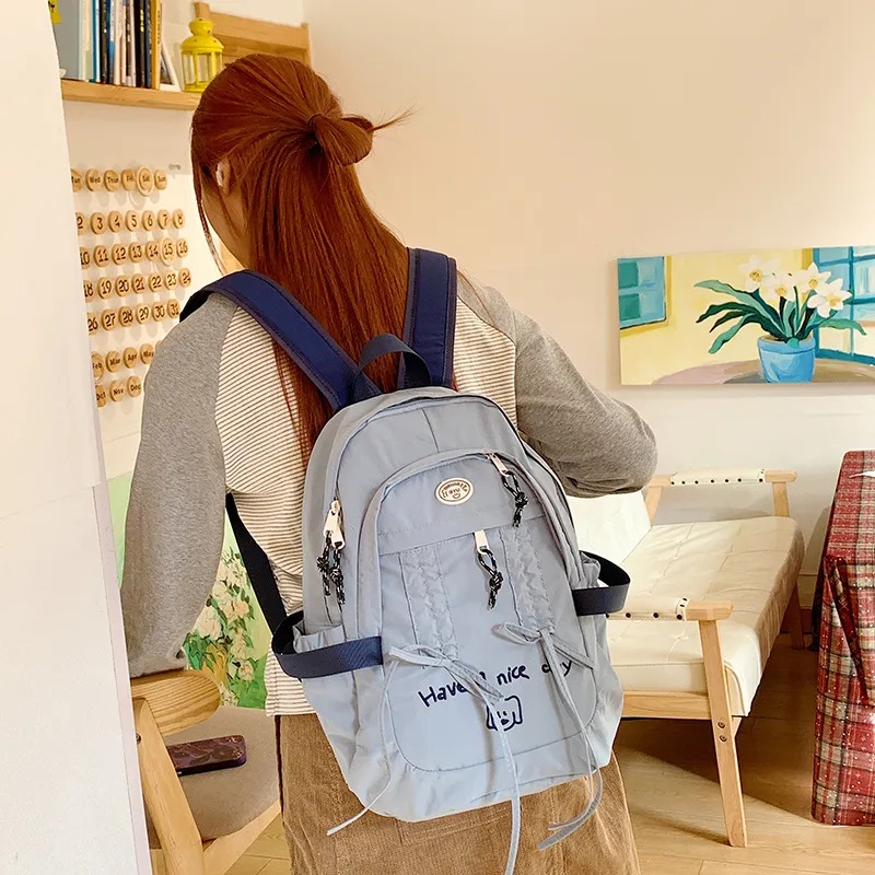 GOBLIN SHARKS 1759 Nylon Fabric Backpack Women's Khaki/Black/Blue-17