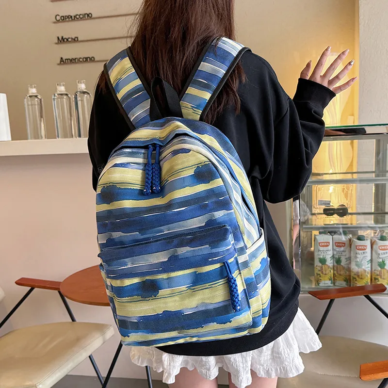 GOBLIN SHARKS 1759 Canvas Backpack Unisex Yellow/Green/Blue/Pink-2