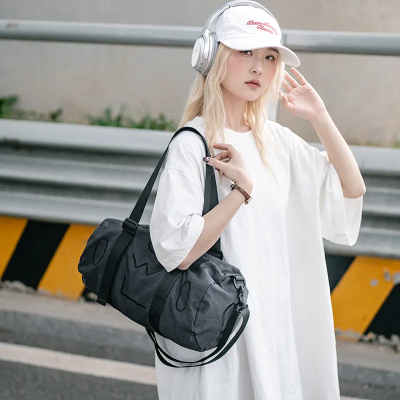 GOBLIN SHARKS 1759 Nylon Backpack One Shoulder Portable Crossbody Bag Travel Bag 25L Unisex Black/Green-3