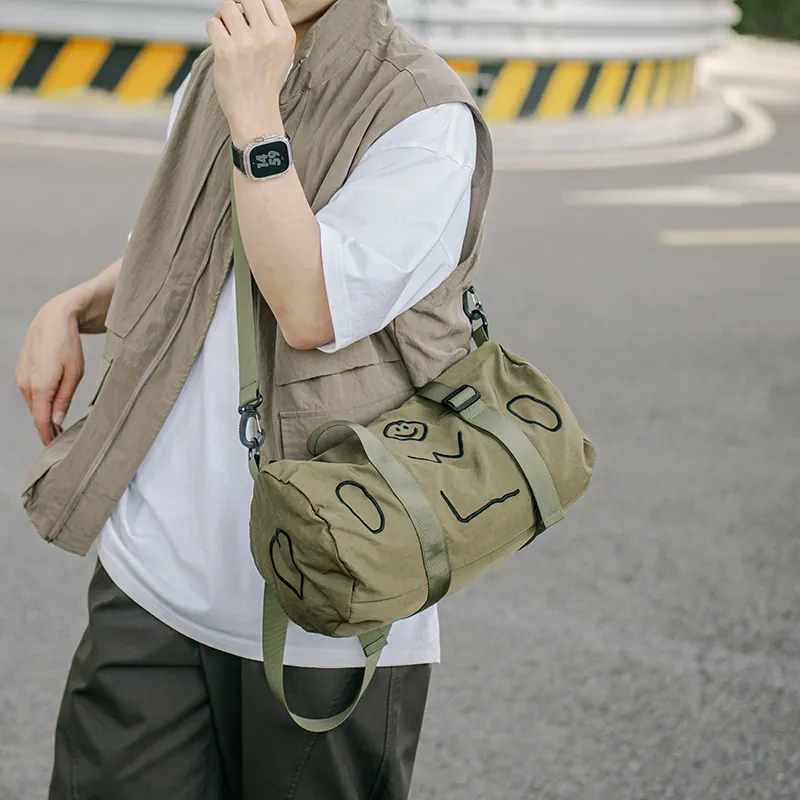 GOBLIN SHARKS 1759 Nylon Backpack One Shoulder Portable Crossbody Bag Travel Bag 25L Unisex Black/Green-10